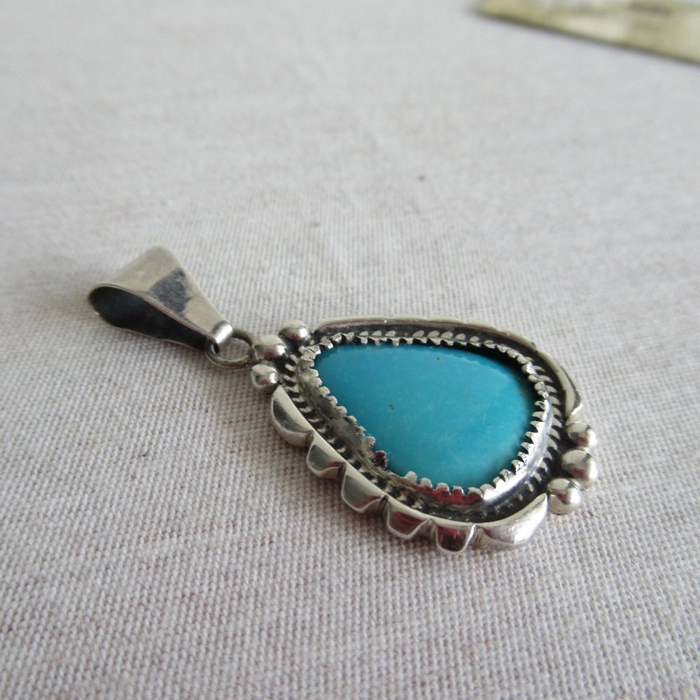 VTG State Sterling Silver Sleeping B Turquoise Navajo Pendant Signed WP 1.75" H - Picture 3 of 11